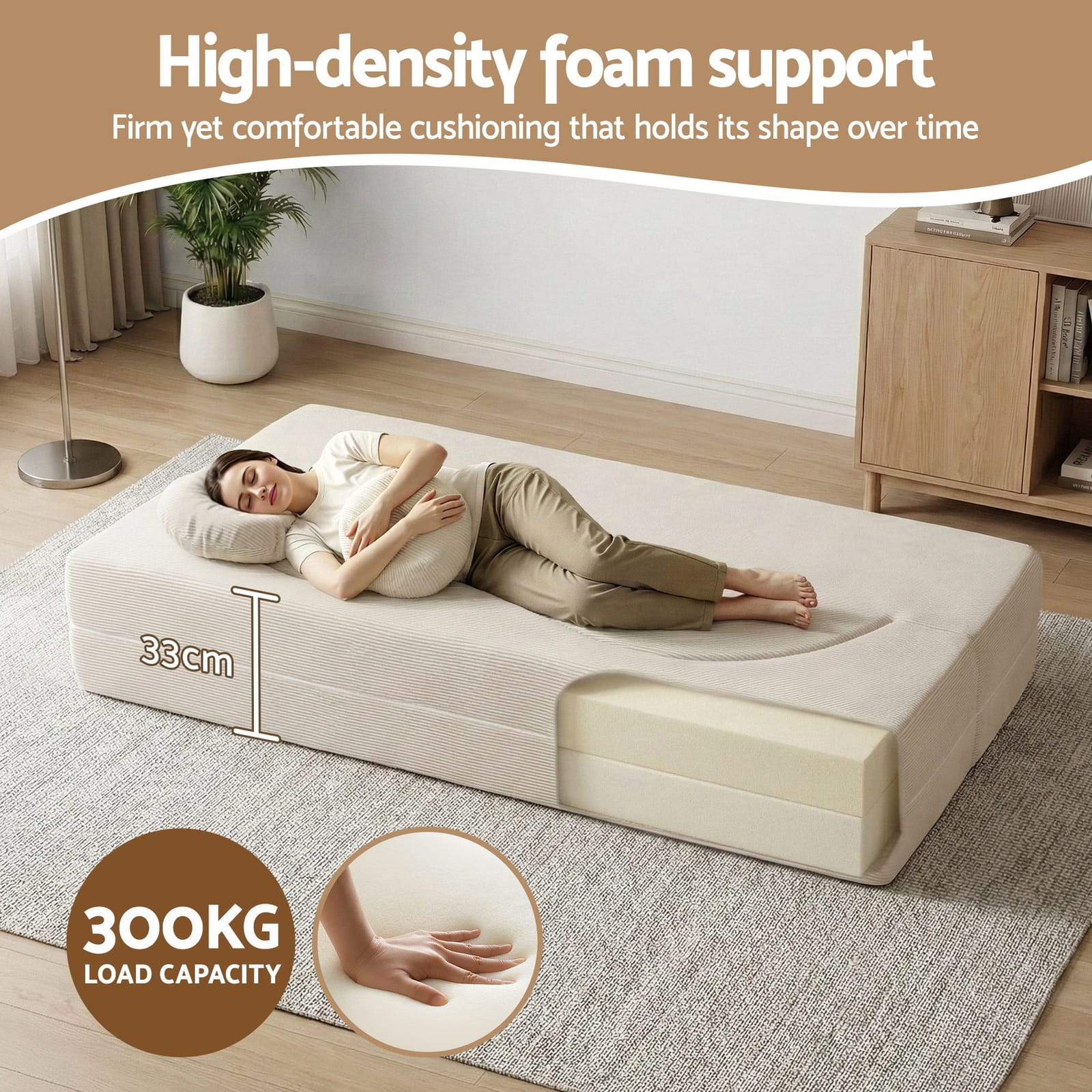 Folding Sofa Bed Beige 203x51x68cm