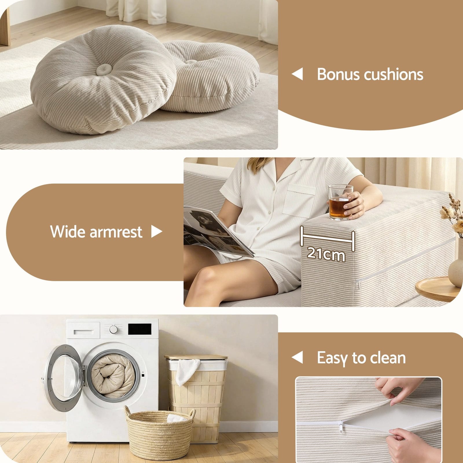 Folding Sofa Bed Beige 203x51x68cm