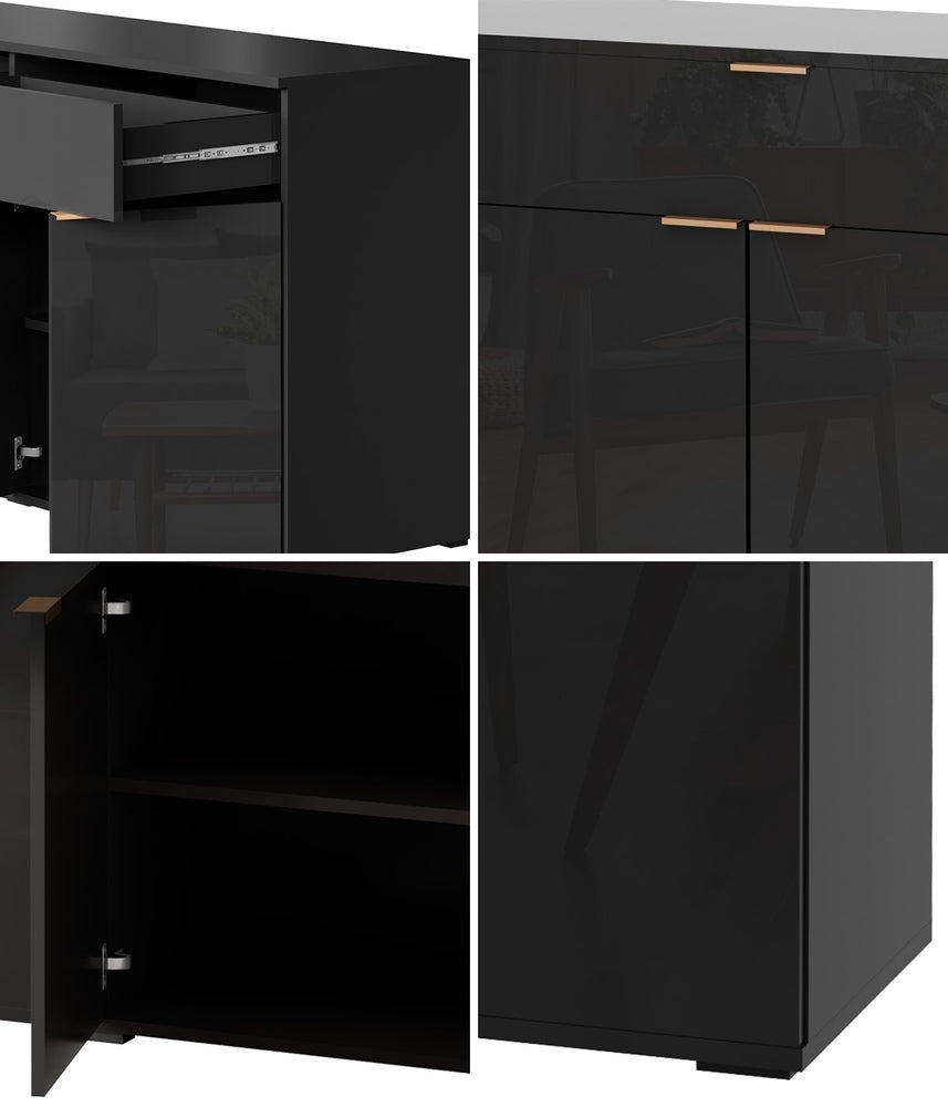 Sideboard High Gloss 4 Doors 2 Drawers Black