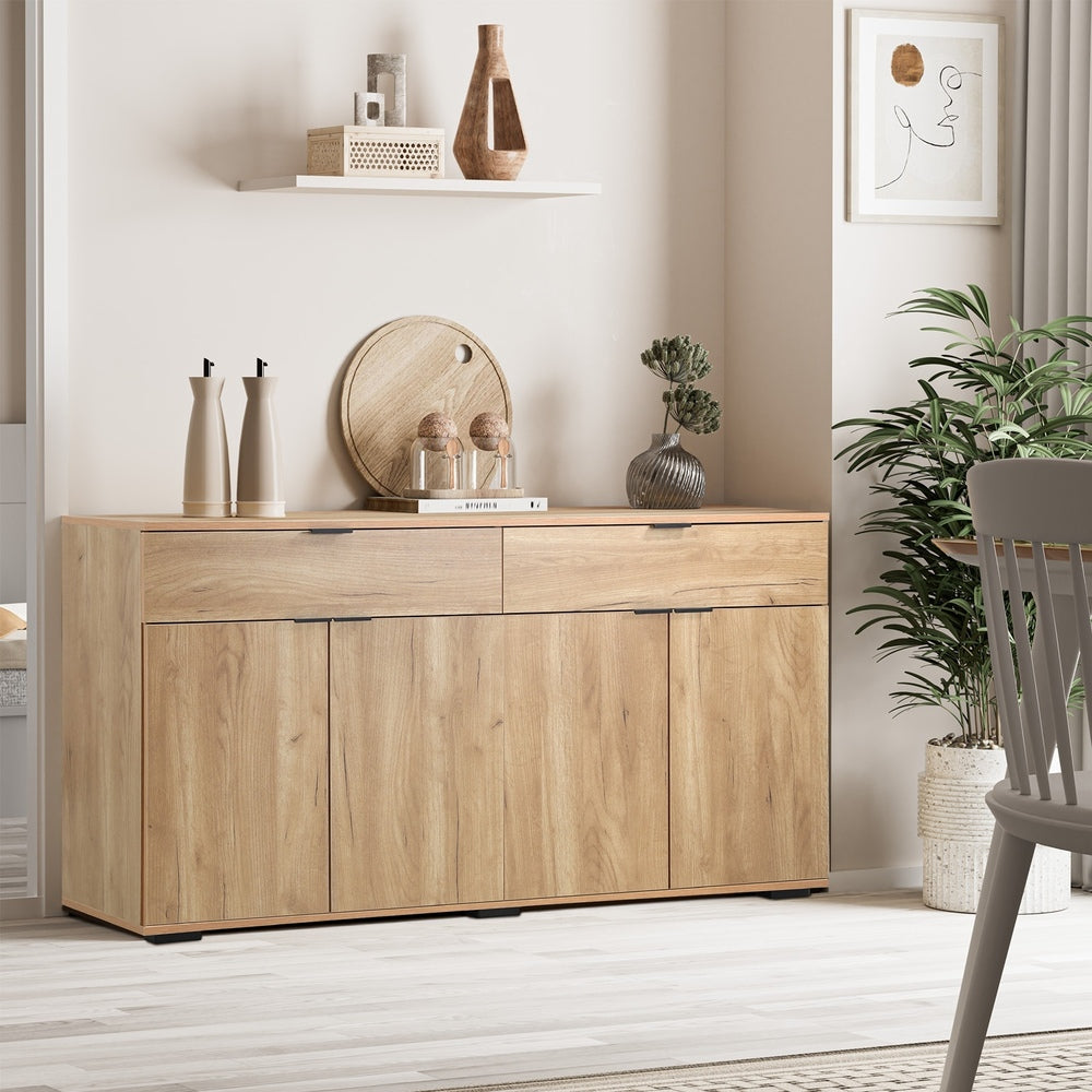 Sideboard High Gloss 4 Doors 2 Drawers Black