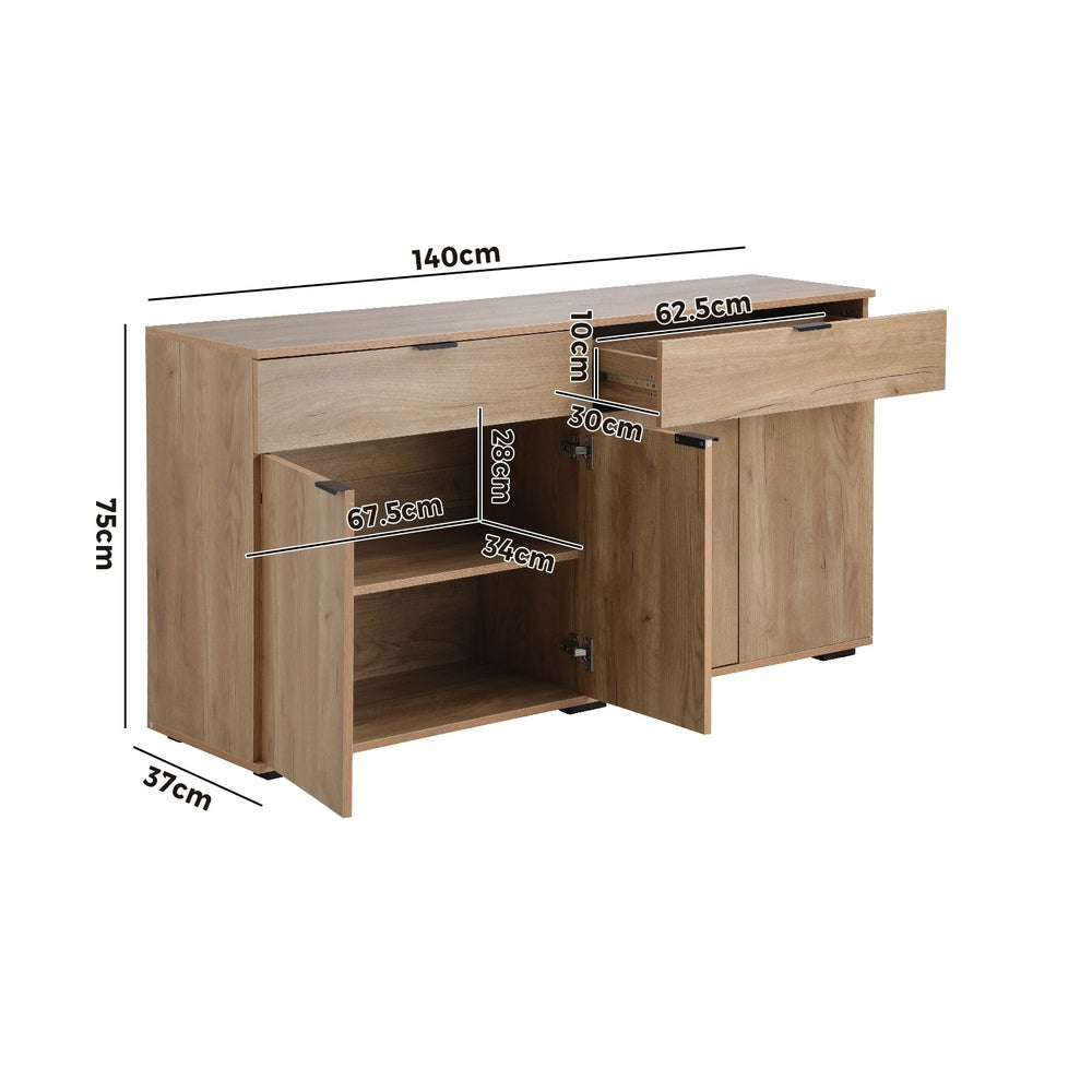 Sideboard High Gloss 4 Doors 2 Drawers Black