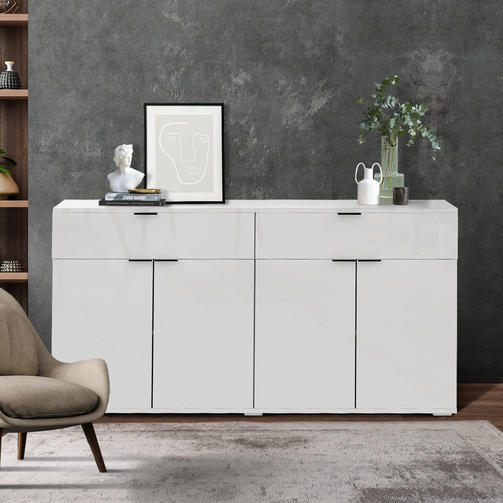 Sideboard High Gloss 4 Doors 2 Drawers Black