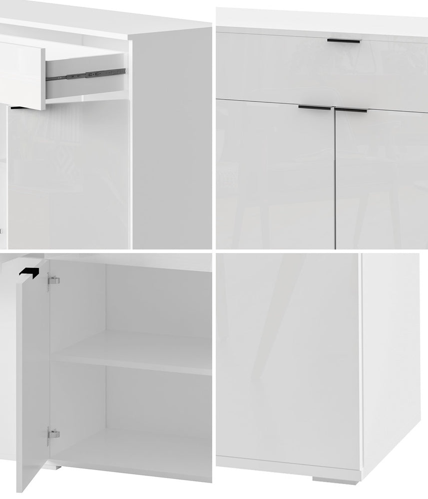 Sideboard High Gloss 4 Doors 2 Drawers Black
