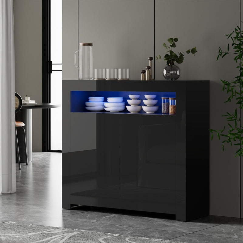 Buffet Sideboard LED RGB High Gloss 2 Doors Black/White with Black colour