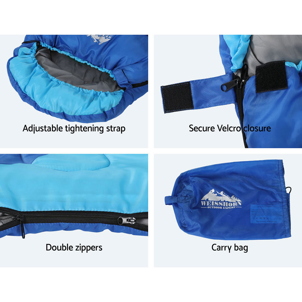 Sleeping Bag Kids Single 172Cm Thermal Camping Hiking Blue, Blue colour