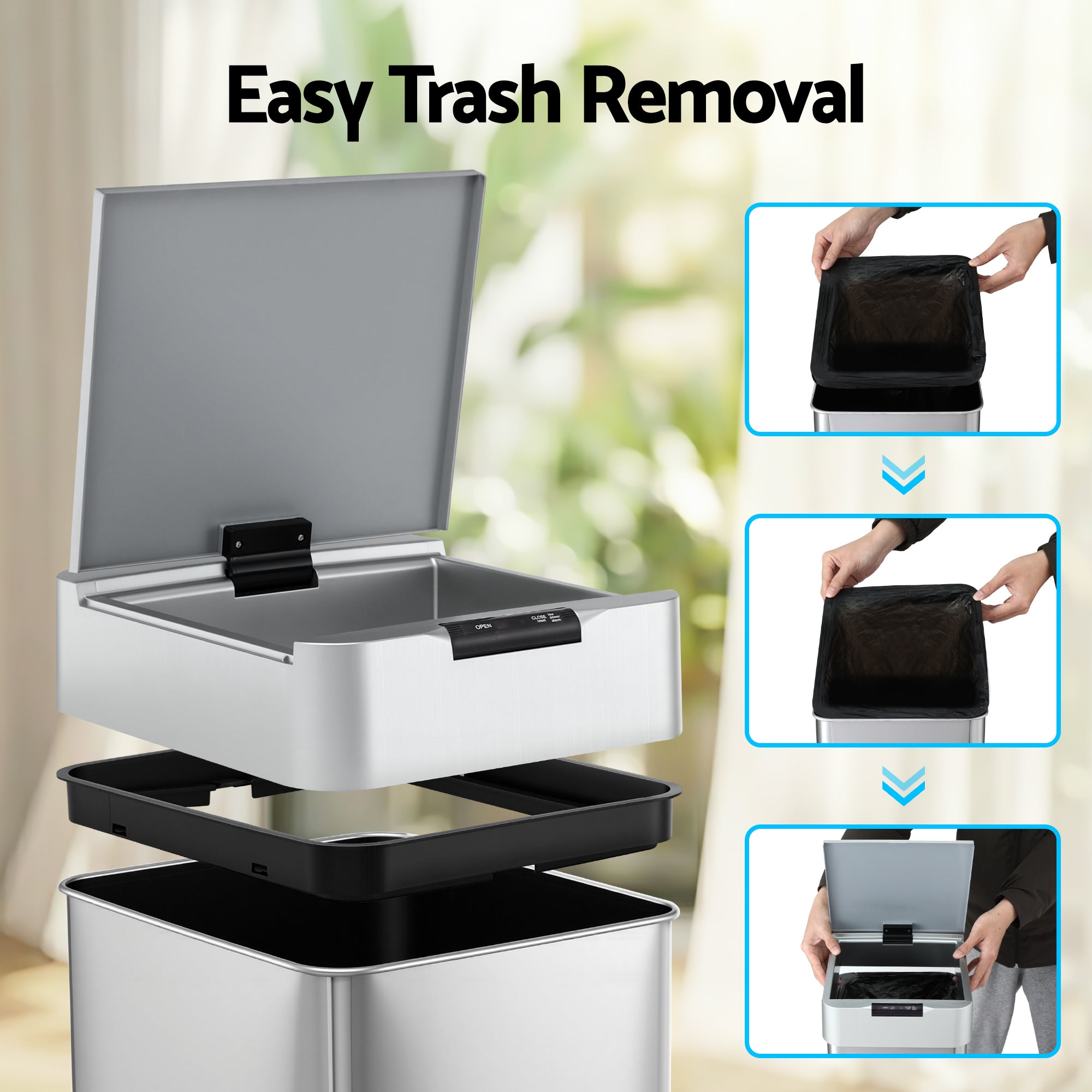 50L Motion Sensor Trash Can Automatic Kitchen Bin Silver