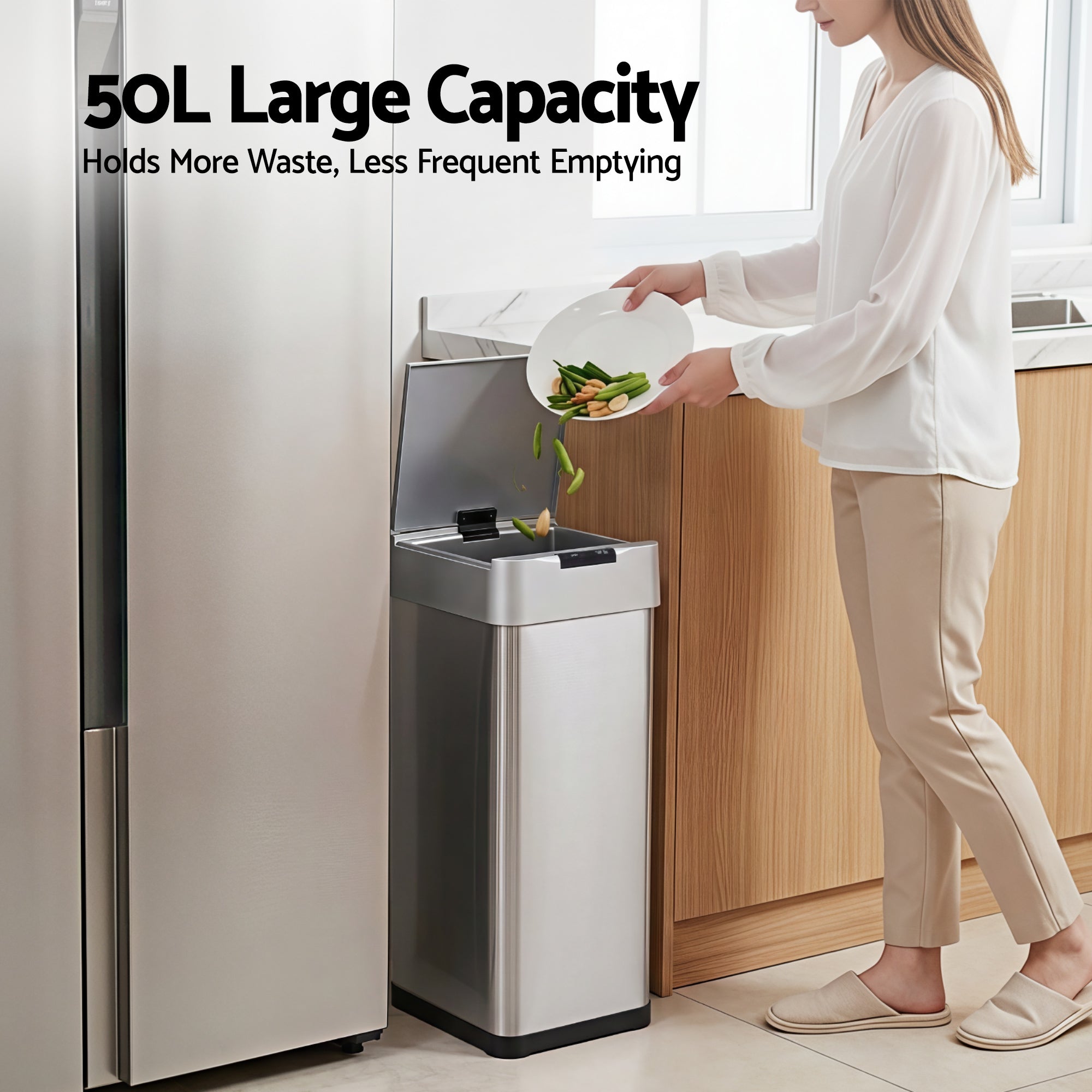 50L Motion Sensor Trash Can Automatic Kitchen Bin Silver
