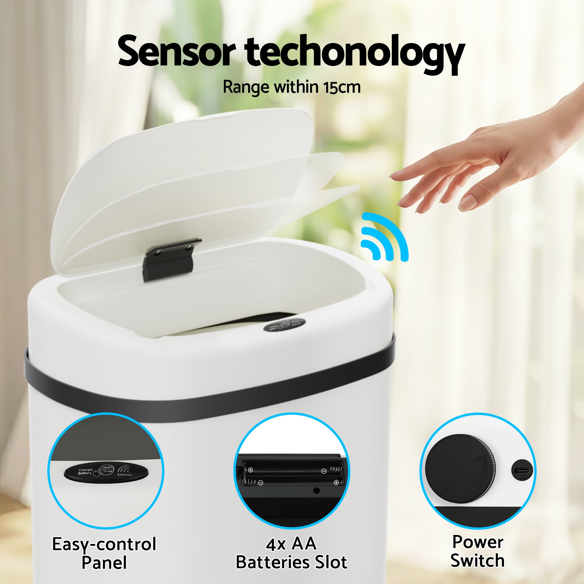 50L Sensor Bin Motion Rubbish Automatic White