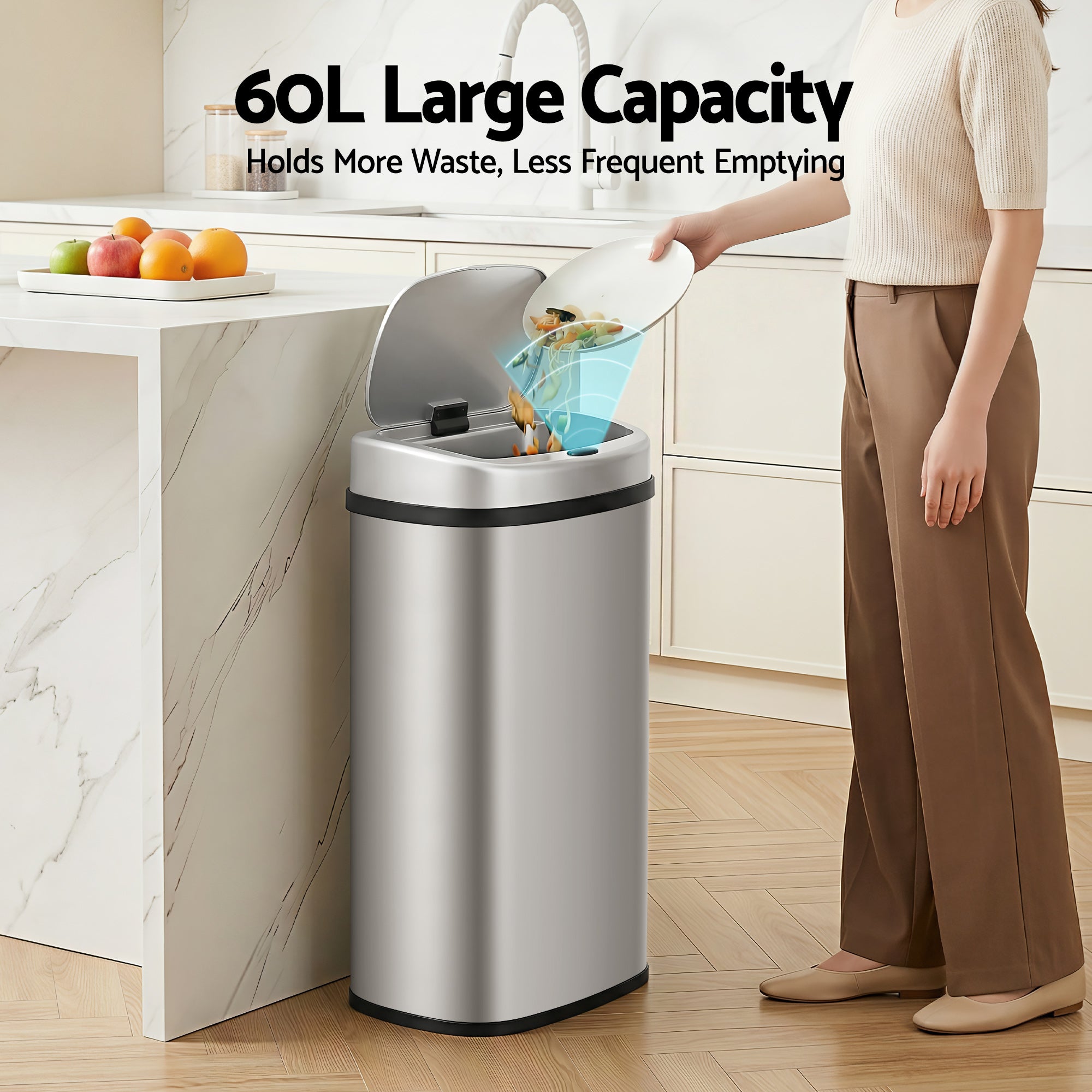60L Sensor Bin Motion Rubbish Automatic Silver
