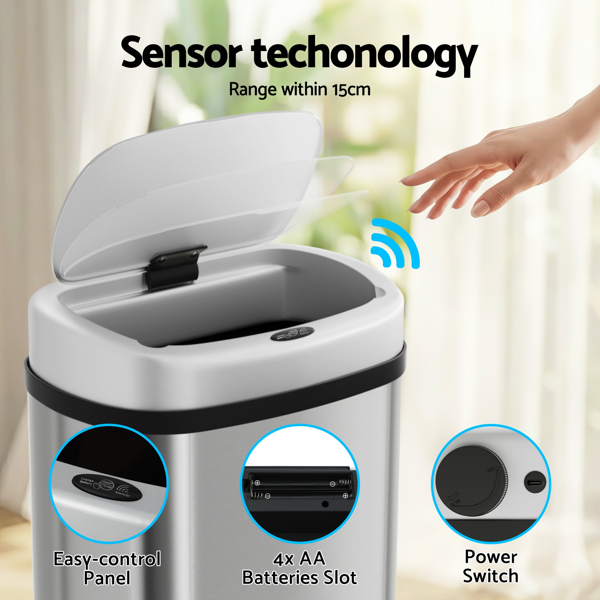 60L Sensor Bin Motion Rubbish Automatic Silver