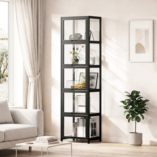 5-Tier Display Cabinet Bookcase Black Bamboo - Storage Cabinet
