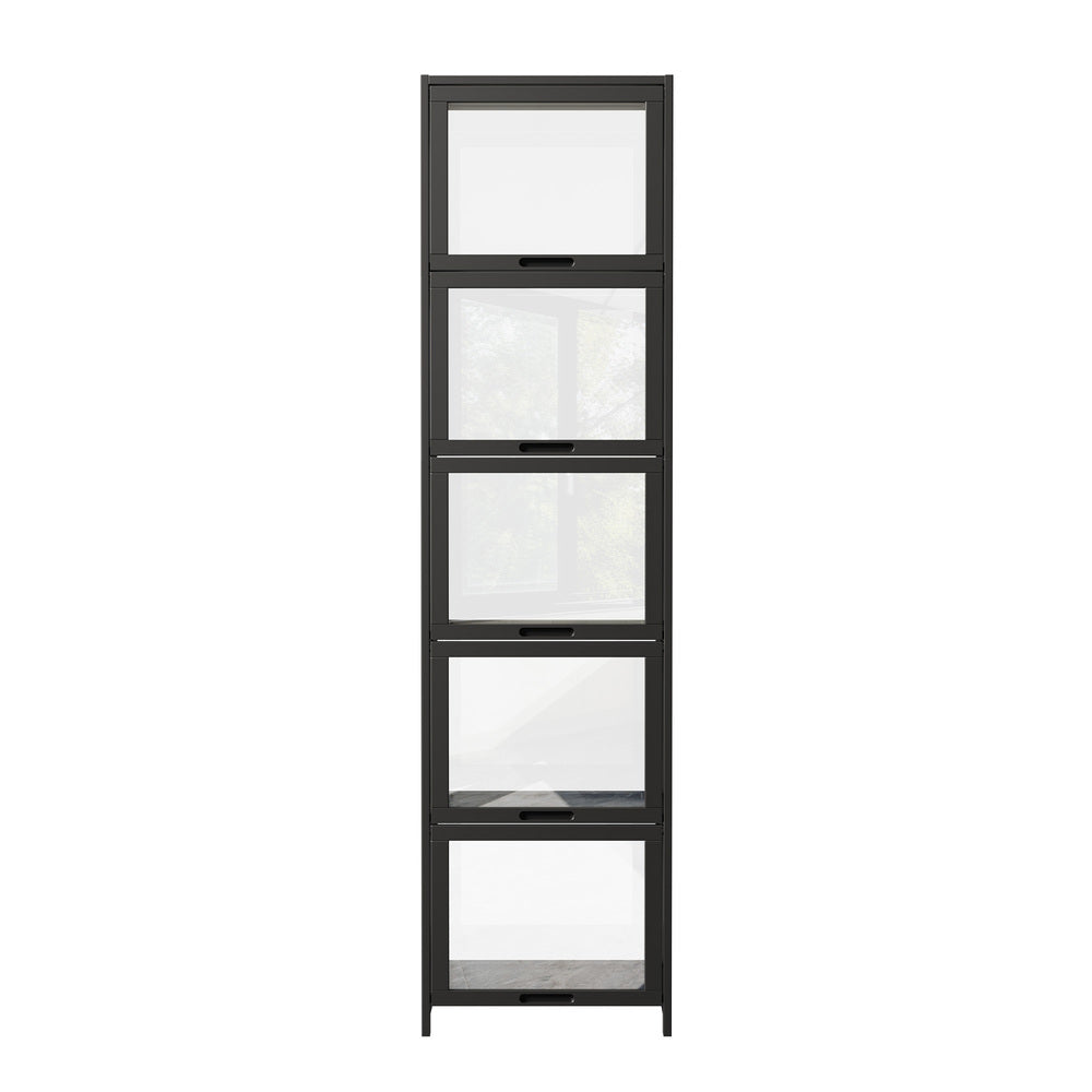 5-Tier Display Cabinet Bookcase Black Bamboo | Simpledeals
