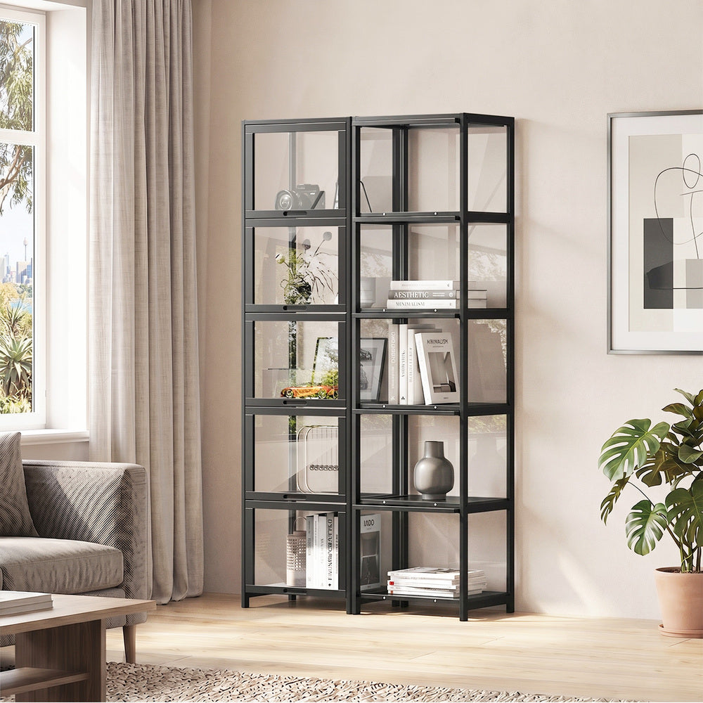 5-Tier Display Cabinet Bookcase Black Bamboo | Simpledeals