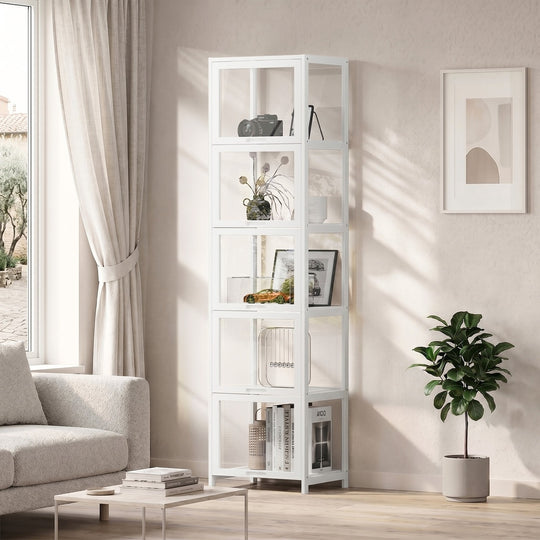 5-Tier Display Cabinet Bookcase White | Simpledeals