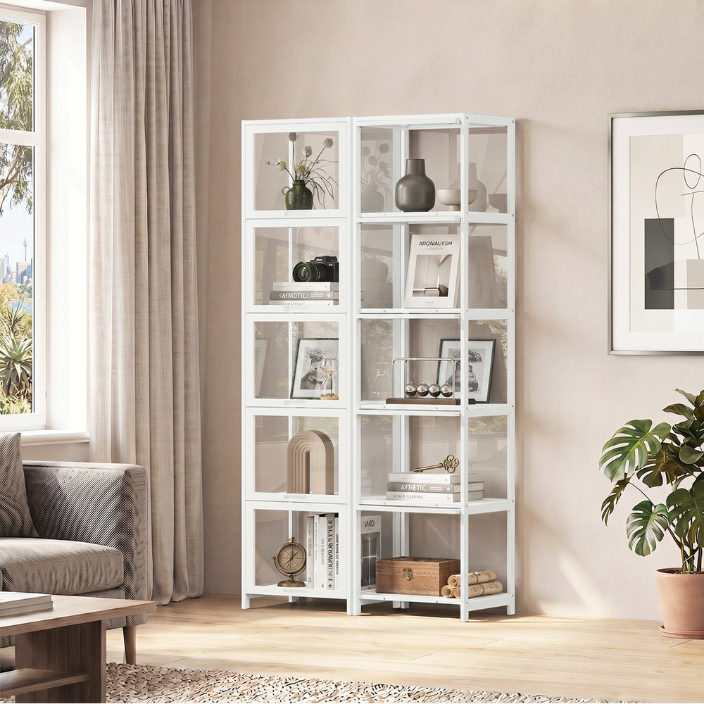 5-Tier Display Cabinet Bookcase White | Simpledeals