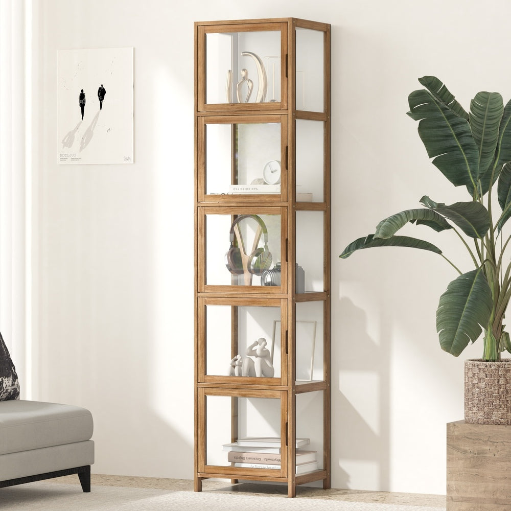 Display Cabinet 5-Tier Slim Storage Shelves Black