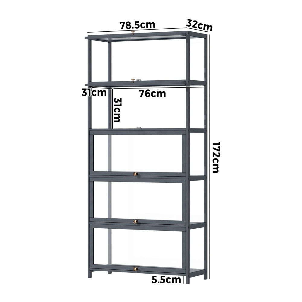 Display Cabinet 5 Tiers Clear Door Grey