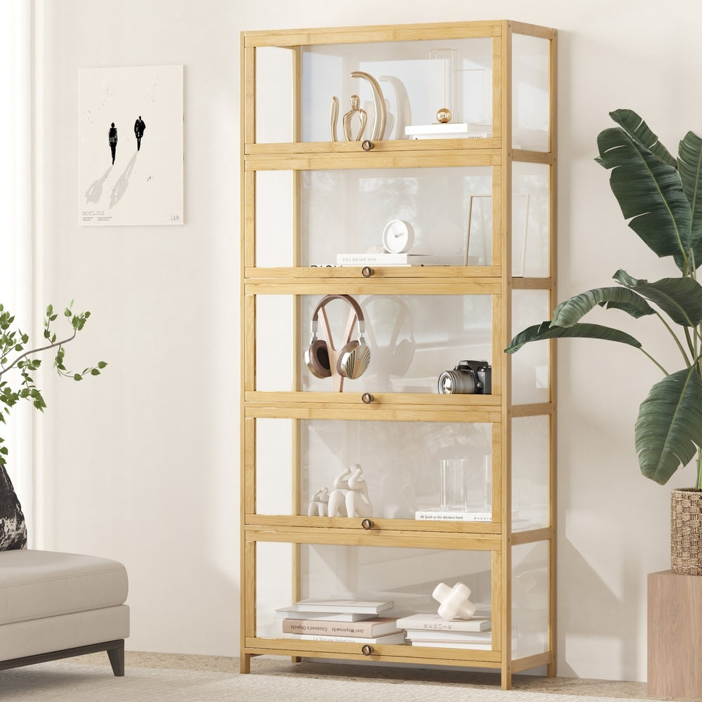 Display Cabinet 5 Tiers Clear Door Black