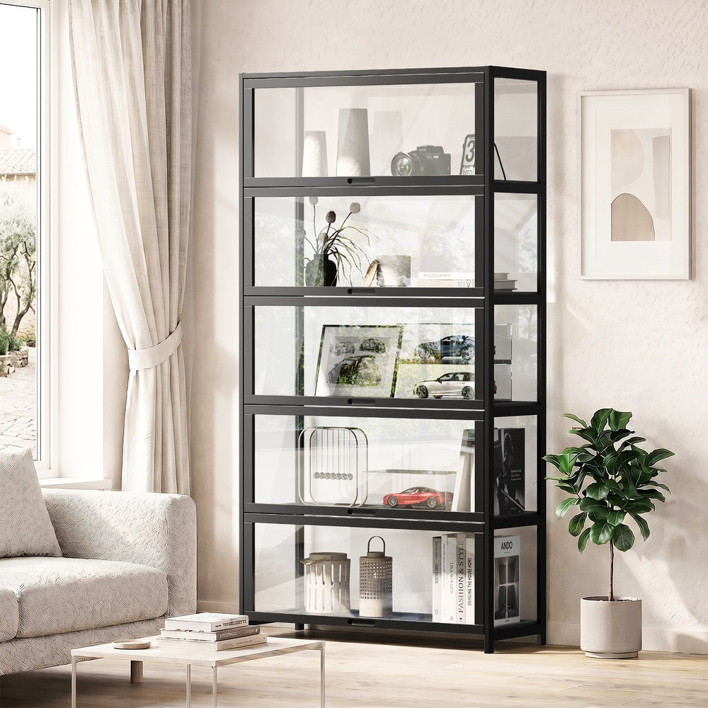 5-Tier Display Cabinet Tall Bookcase Black | Simpledeals