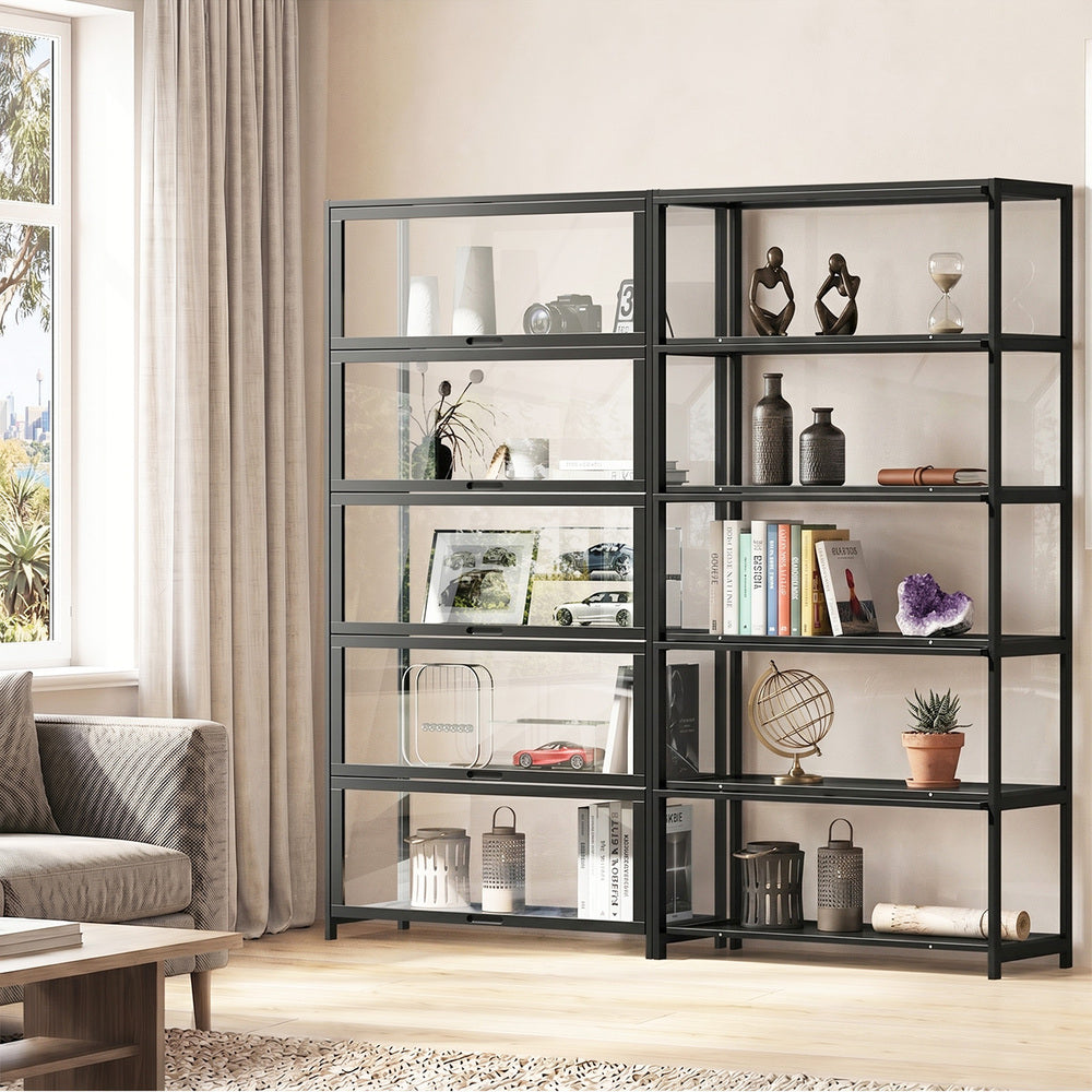 5-Tier Display Cabinet Tall Bookcase Black | Simpledeals