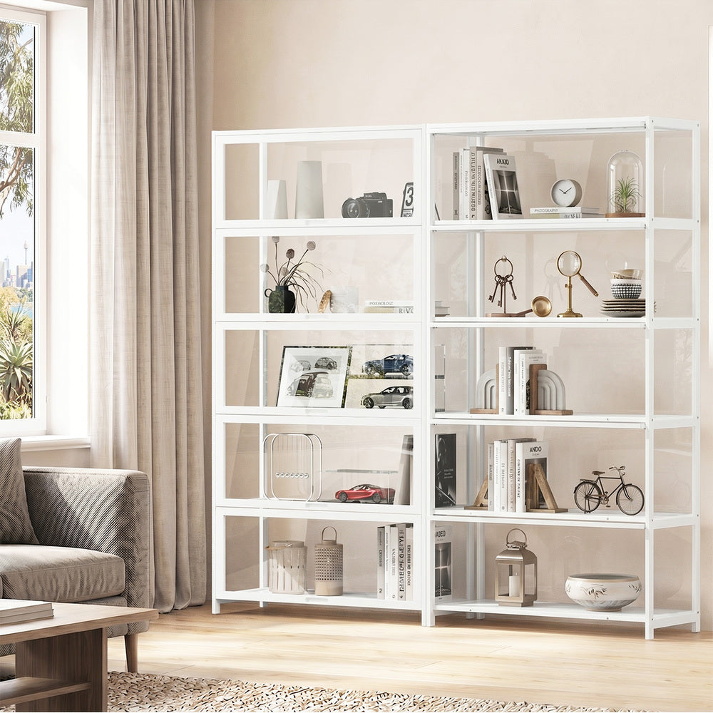Storage 5-Tier Shelves Display Cabinet Tall Bookcase White