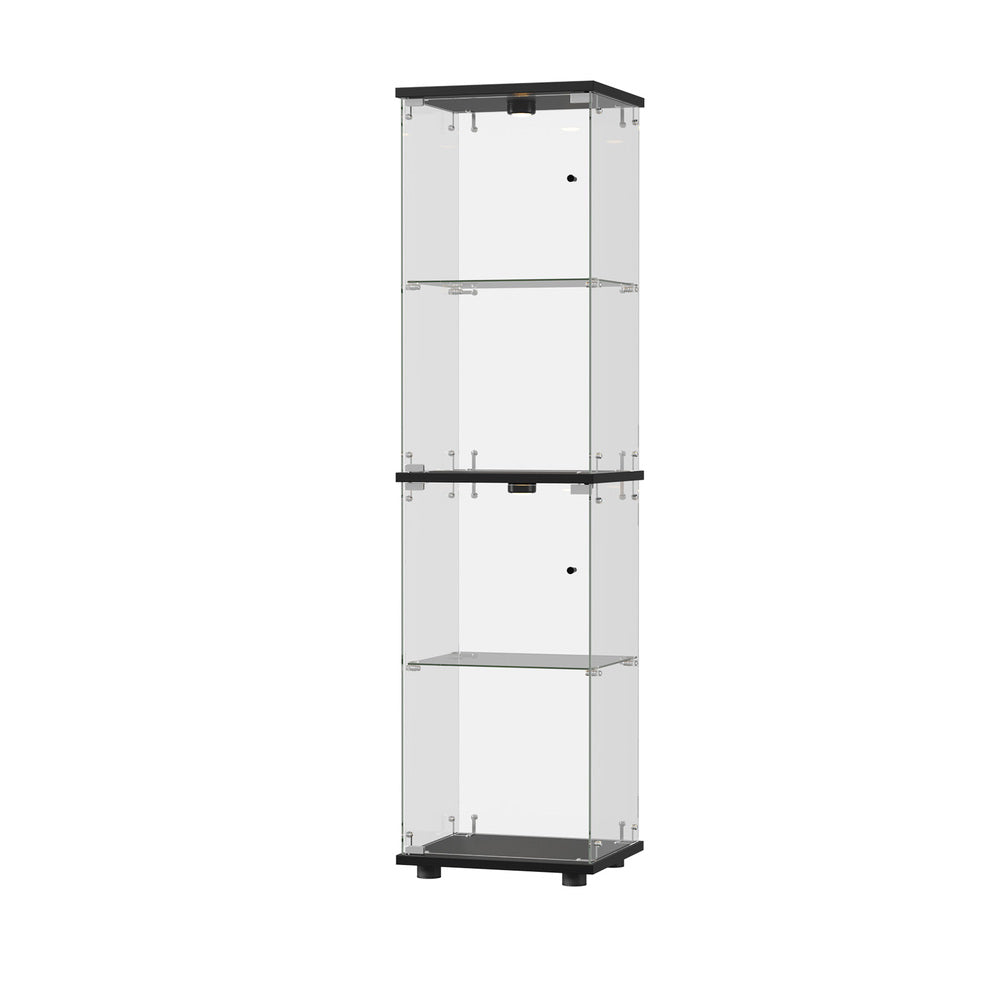 Glass Display Cabinet 4-Tier LED Light Bookcase Clear Black