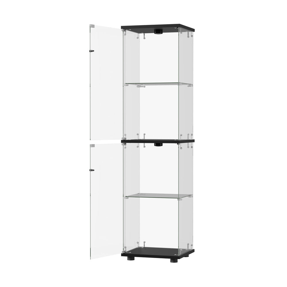 Glass Display Cabinet 4-Tier LED Light Bookcase Clear Black