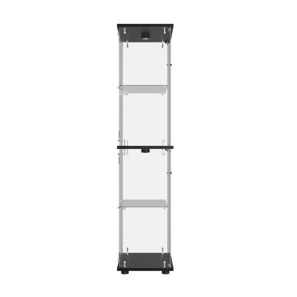 Glass Display Cabinet 4-Tier LED Light Bookcase Clear Black