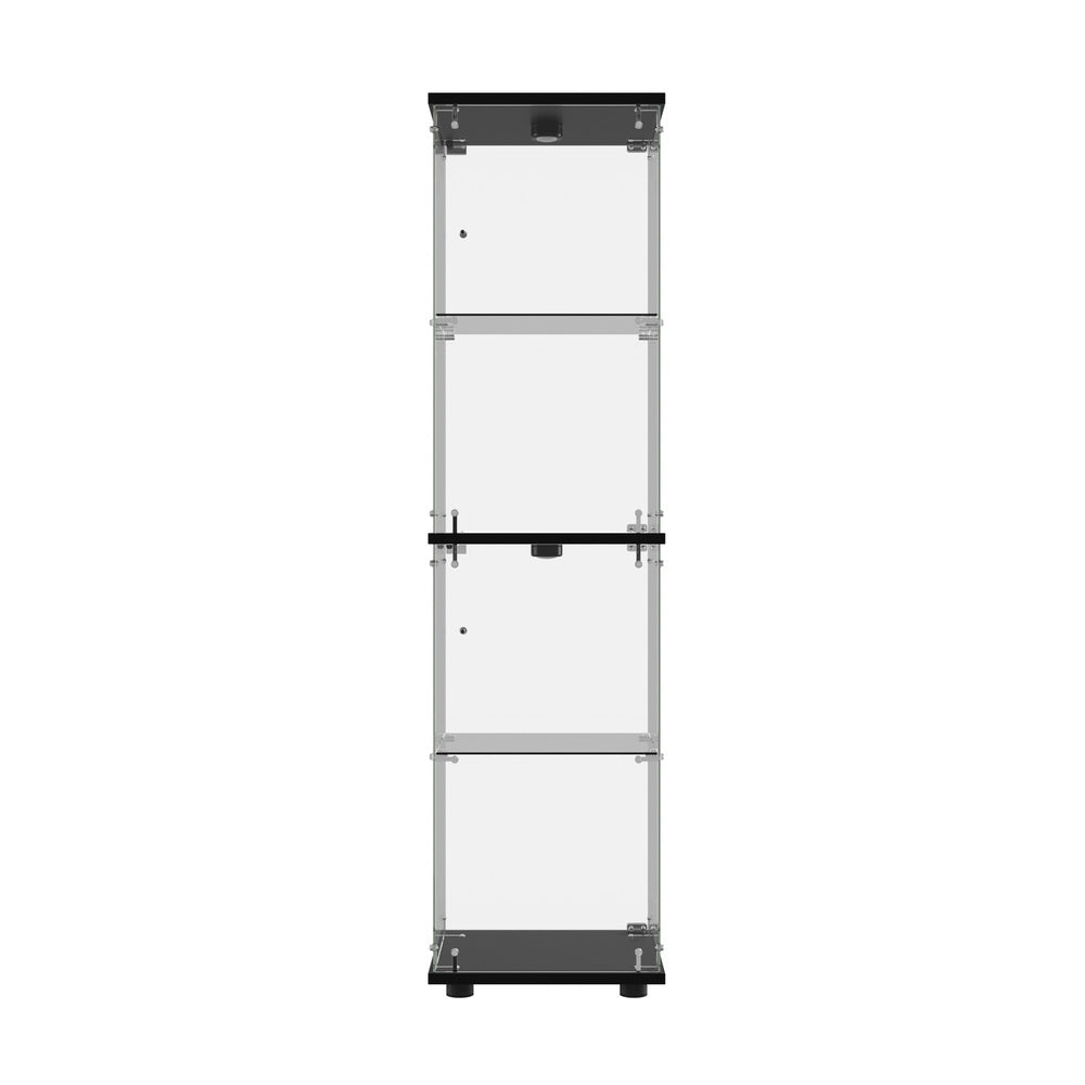 Glass Display Cabinet 4-Tier LED Light Bookcase Clear Black
