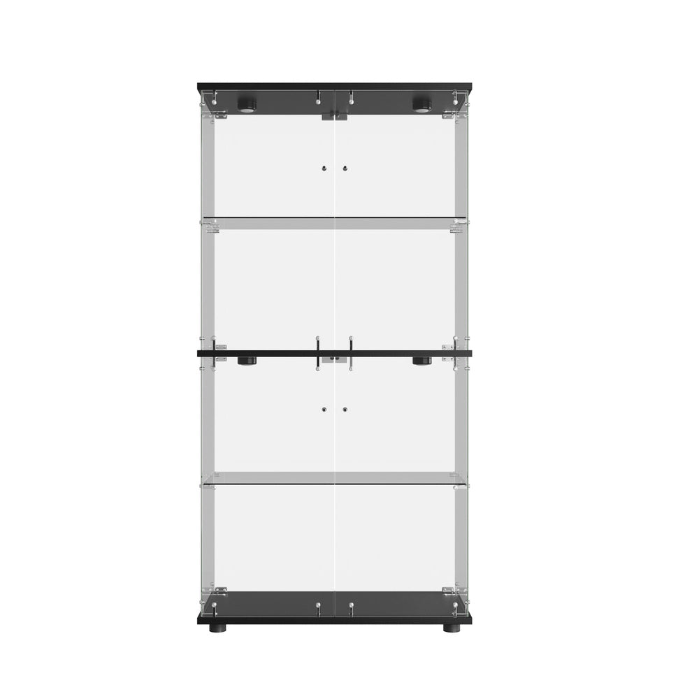 Glass Display Cabinet 4-Tier LED Light Bookcase 2 Doors Black