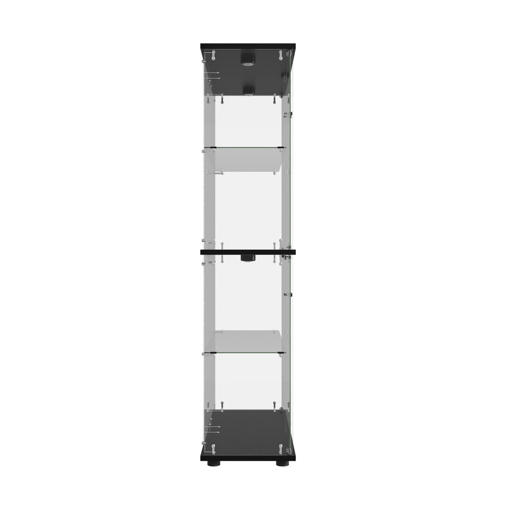Glass Display Cabinet 4-Tier LED Light Bookcase 2 Doors Black