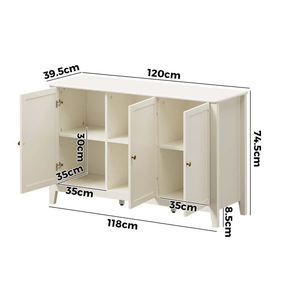 White 3 Door Sideboard Cabinet 120x39.5x74.5cm