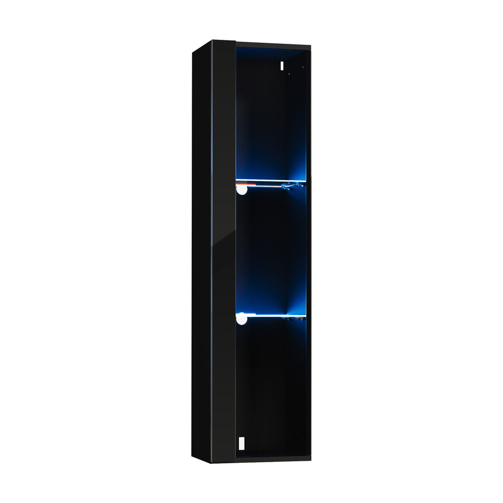 LED Display Cabinet Wall Mounted High Gloss Black | Simplede