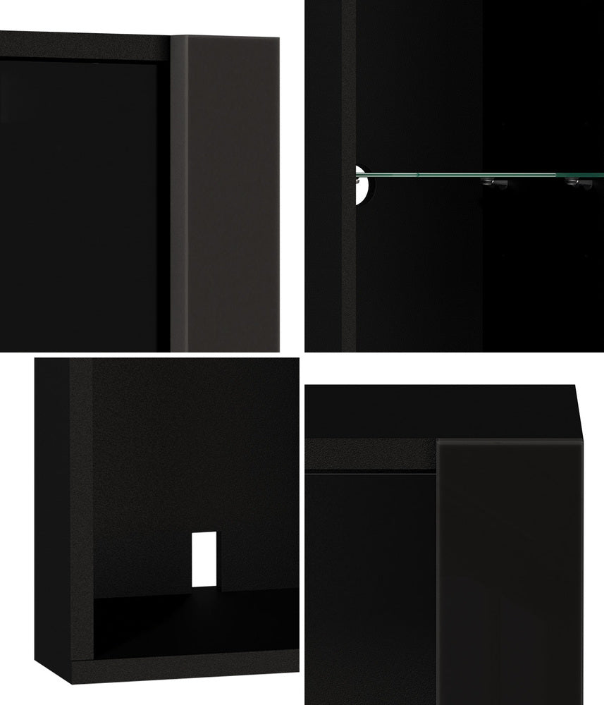 LED Display Cabinet Wall Mounted High Gloss Black | Simplede