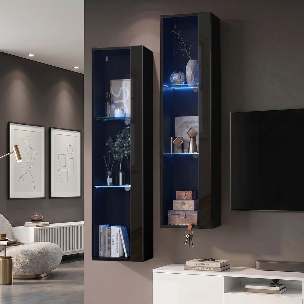 LED Display Cabinet Wall Mounted Black 2PCS | Simpledeals