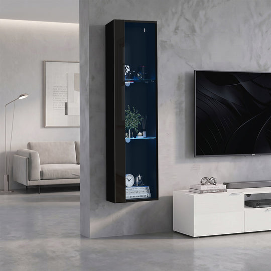 LED Display Cabinet Wall Mounted Black 2PCS | Simpledeals