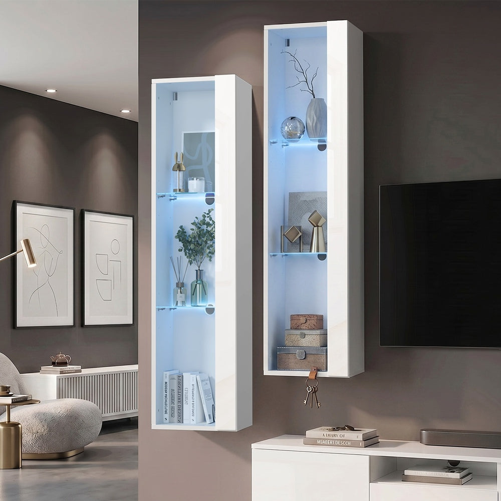 LED Display Cabinet Wall Mounted Glass Shelves | Simpledeals