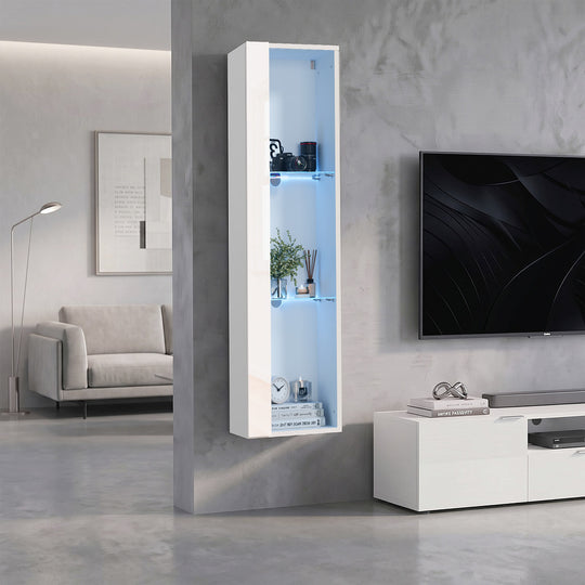 LED Display Cabinet Wall Mounted Glass Shelves | Simpledeals