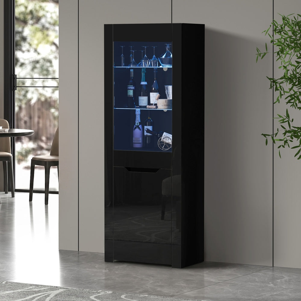 LED Display Cabinet Sideboard High Gloss Black | Simpledeals