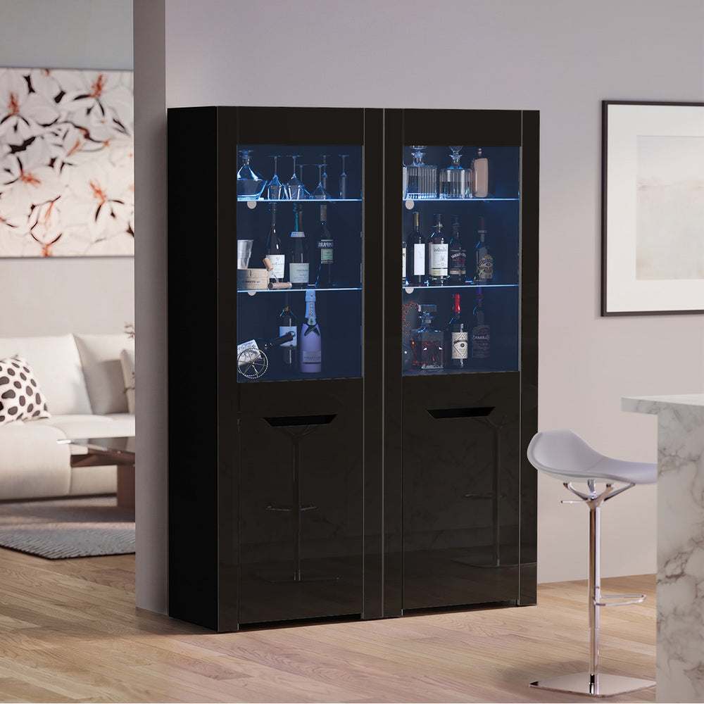 LED Display Cabinet Sideboard High Gloss Black | Simpledeals