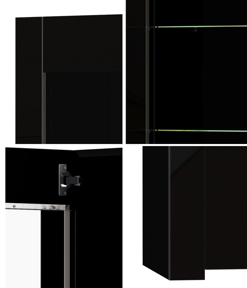 LED Display Cabinet Sideboard High Gloss Black | Simpledeals