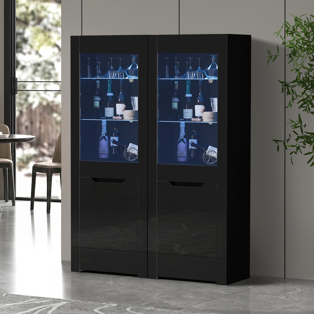 LED Display Cabinet Tall High Gloss Black | Simpledeals