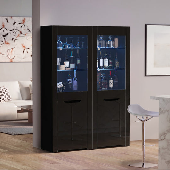 LED Display Cabinet Tall High Gloss Black | Simpledeals