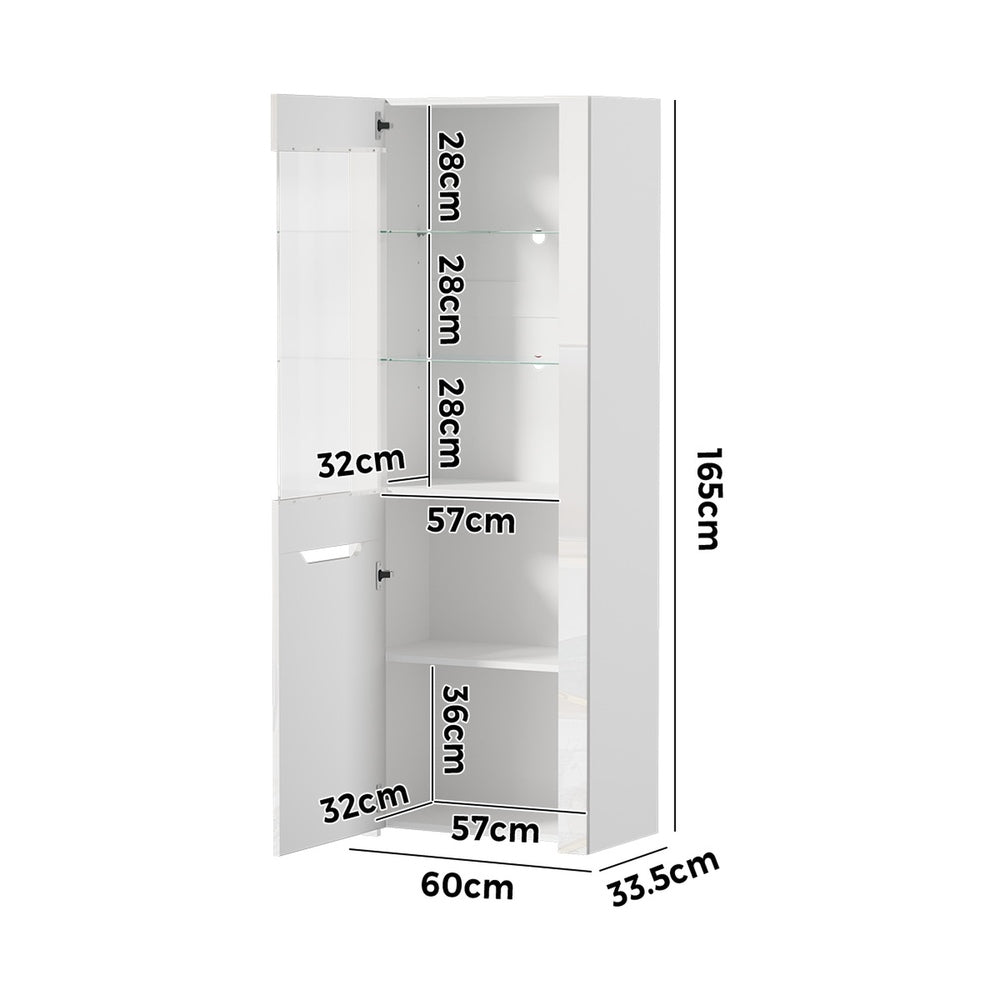 Display Cabinet Sideboard High Gloss Cupboard LED White