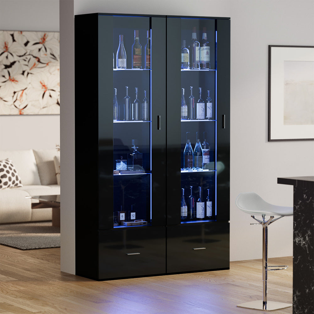 Buffet Sideboard LED High Gloss Glass Door Black/White