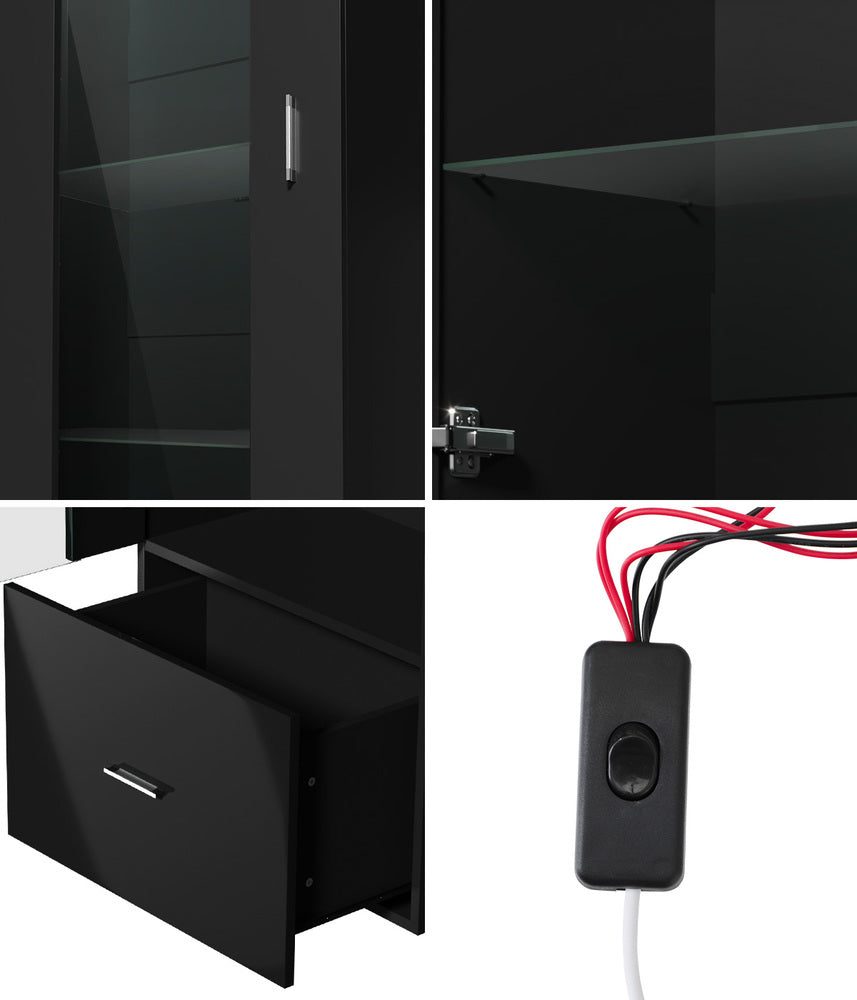 Buffet Sideboard LED High Gloss Glass Door Black/White