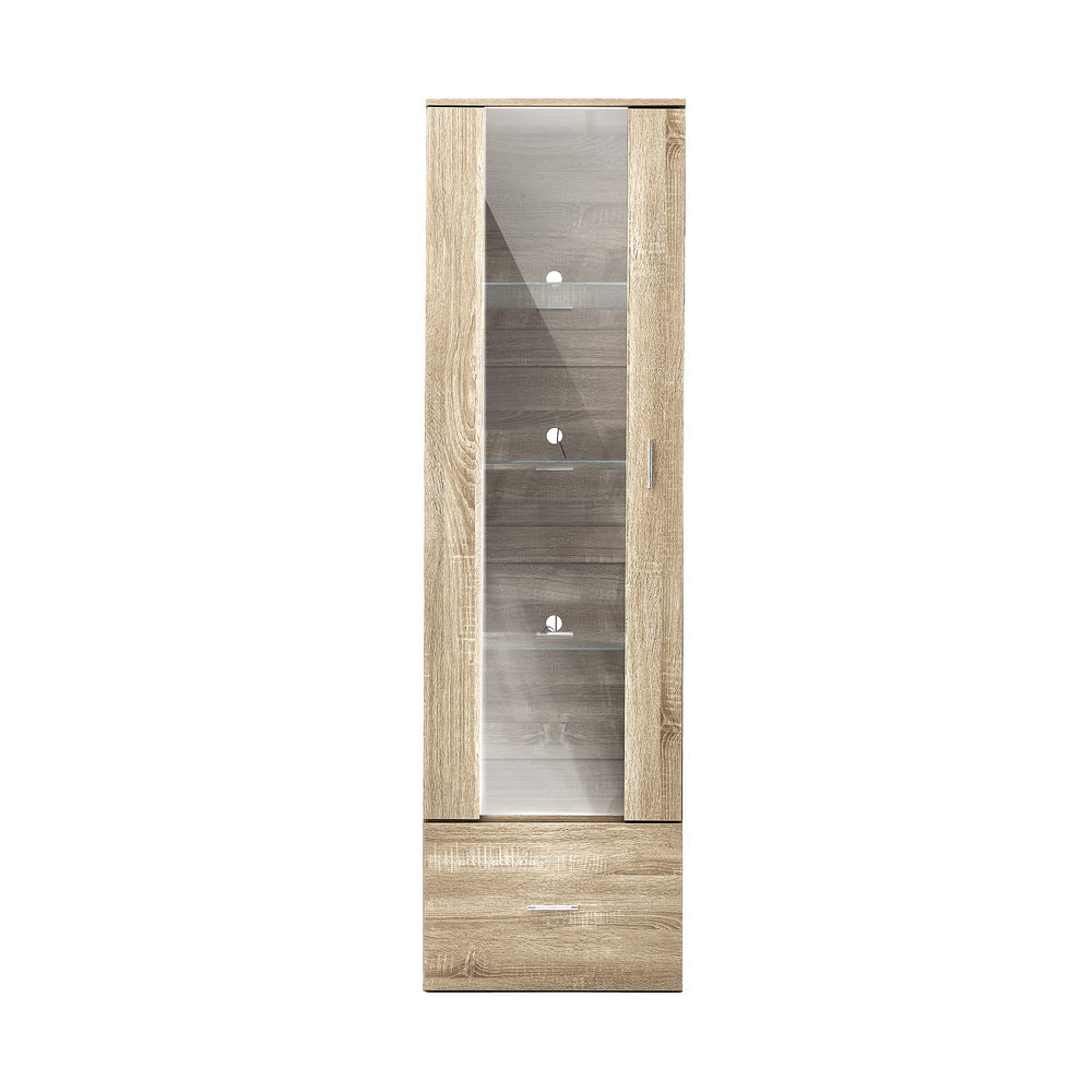 Display Cabinet Buffet Sideboard LED Light High Gloss Door Natural