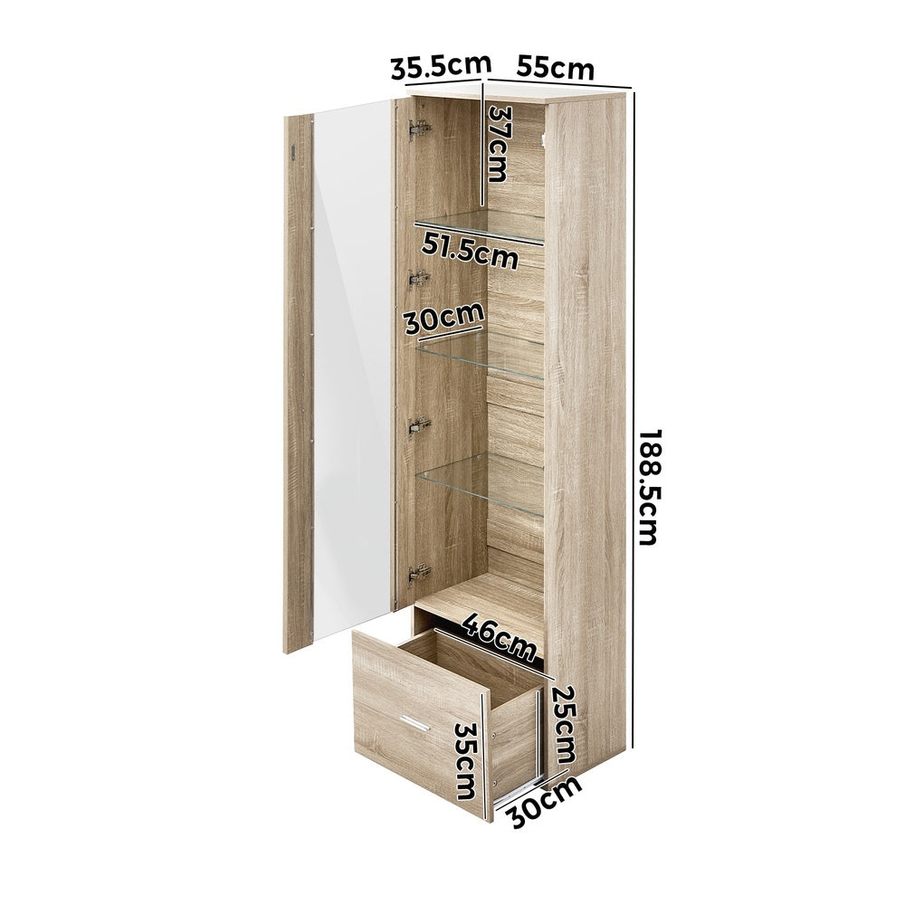 Display Cabinet Buffet Sideboard LED Light High Gloss Door Natural