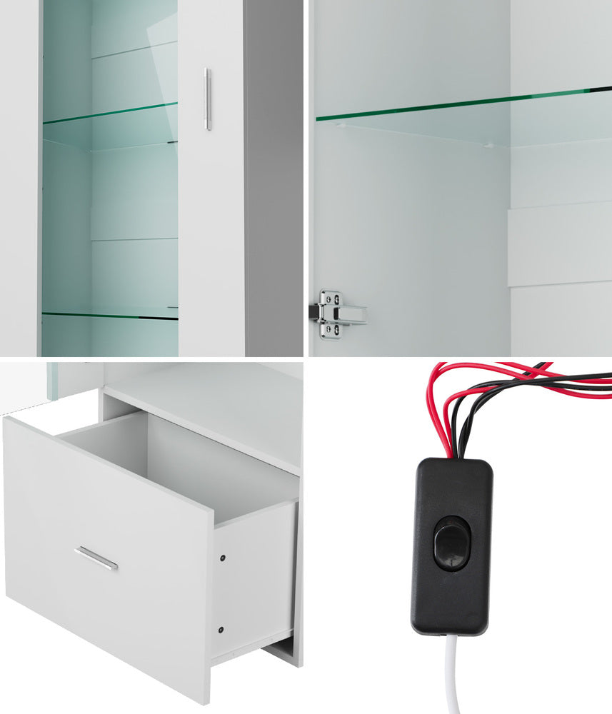 Buffet Sideboard LED High Gloss Glass Door Black/White