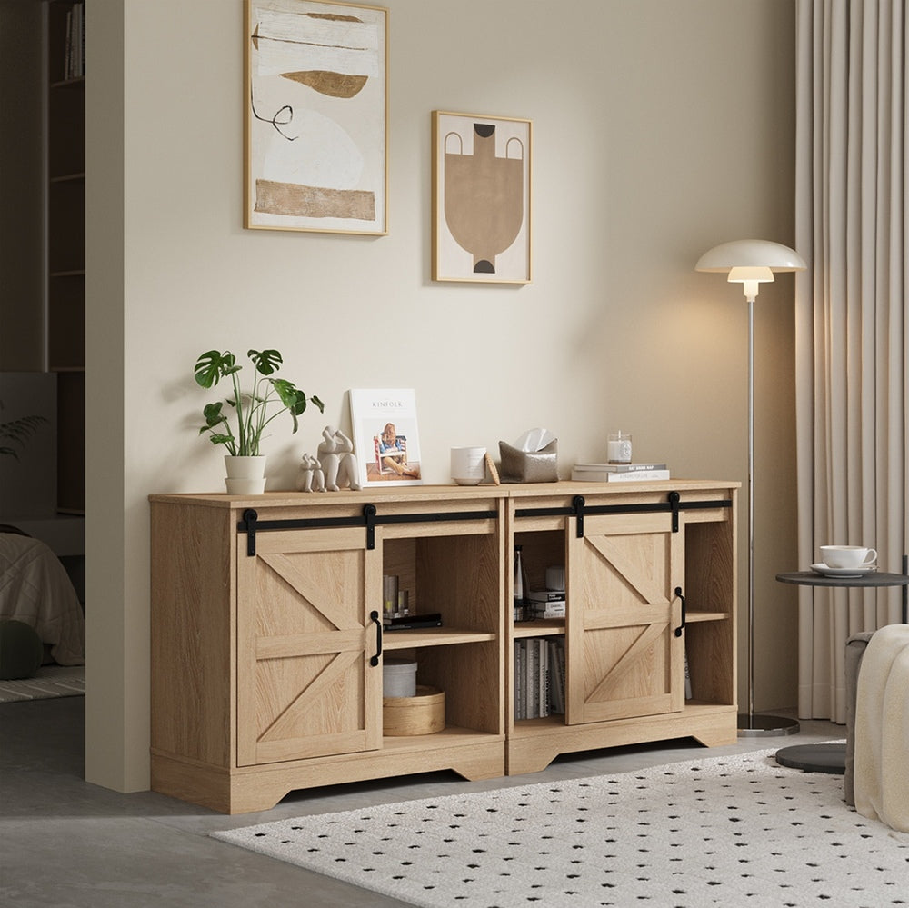 Buffet Sideboard Cabinet Pantry Storage Cupboard Sliding Door Natural/White